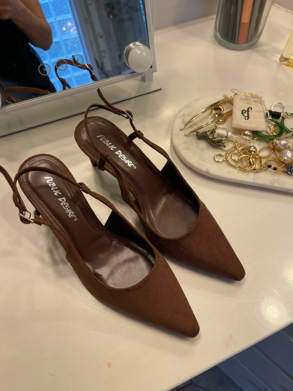 ASOS Public Desire Brown Suede Pointed-Toe Slingback Heels